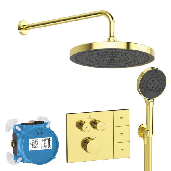 Ideal Standard Armaturen-Paket 01 Ceratherm Navigo Brausethermostat, KB, HB Brushed Gold, A7892A2