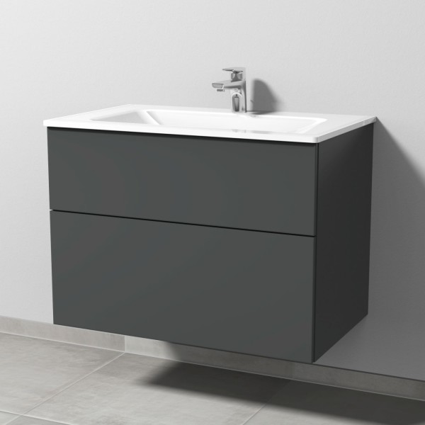 Sanipa 3way Glas-Set Glas-Waschtisch und Unterbau mit 2 Auszügen, Anthrazit-Matt