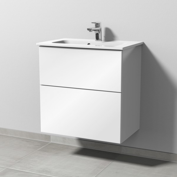 Sanipa 3way Waschtischunterbau zu Duravit ME by Starck Waschtisch mit 2 Auszügen, Weiß-Glanz