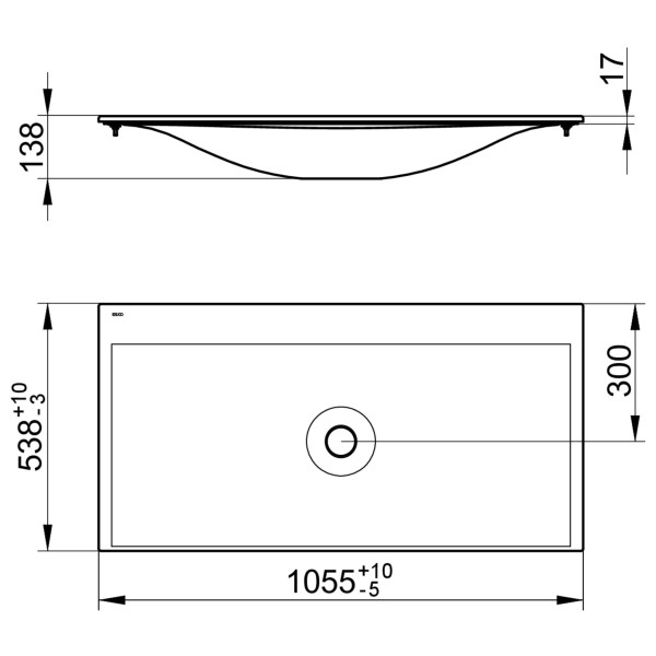 Keuco Keramikwaschtisch Edition 11 31150, B: 1055, H: 17, T: 538 mm, mit Oberflächenversiegelung Cle