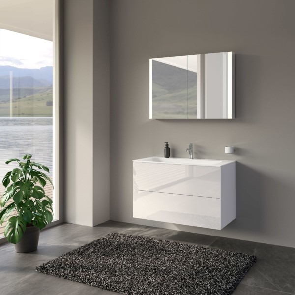 KEUCO Mimas Badmöbelset mit 2 Auszügen, Keramik-Waschtisch und Spiegelschrank, 100 cm, 211503960006