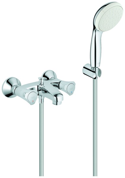 Grohe 2-Griff-Wannenbatterie Costa 25460 mit Tempesta Wandhalterset chrom, 2546010A