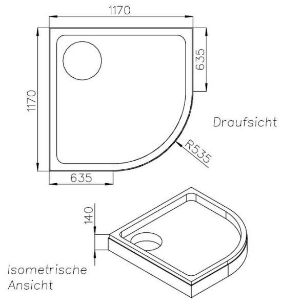 Neuesbad Wannenträger für Artweger Susanne 120x120x2,5 Viertelkreis R:55
