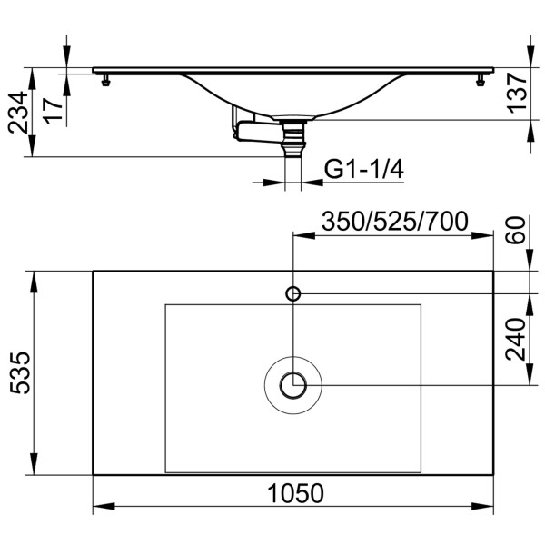 Keuco Varicor-Waschtisch Edition 11 31270, mit 1 Loch Bohrung, weiß, 1050 mm, 31270701001