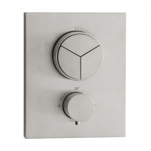 Herzbach PUSH Thermostat-Batterie LIVING iX 3 Verbraucher eckig rund Edelstahl, 17.803055.2.09