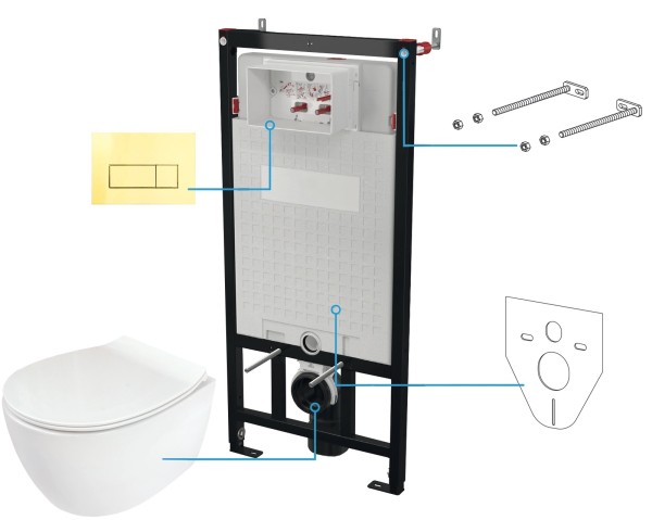 Neuesbad Serie 600 Wand-WC Set inkluisve Sitz + Spülkasten inklusive Betätigungsplatte gold