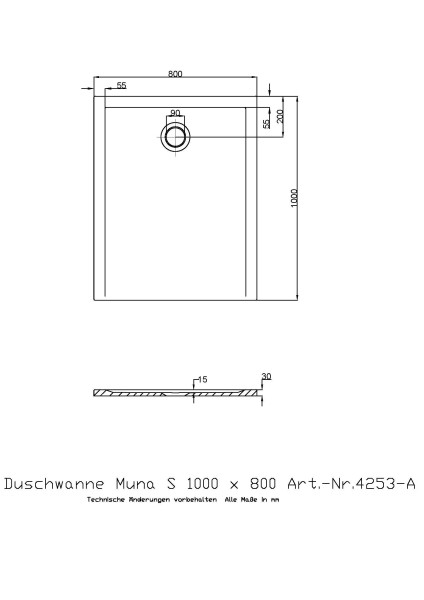 Hoesch Duschwanne Muna S 1000x800x30 ohne Antirutsch