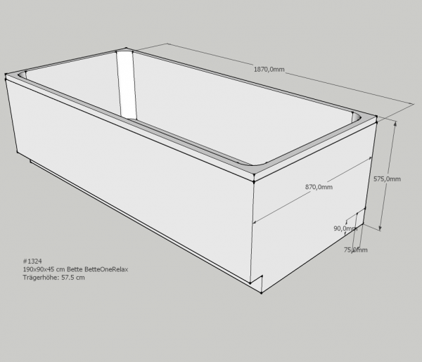 Neuesbad Wannenträger für für BetteOne Relax 190x90cm, Trägerhöhe: 570 mm