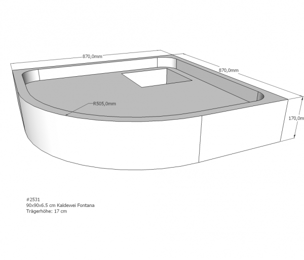 Neuesbad Wannenträger für Kaldewei Fontana 90x90x6,5 Viertelkreis