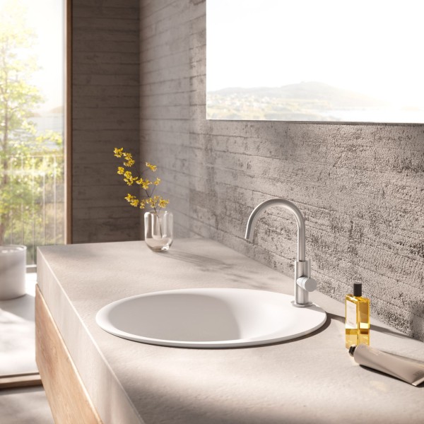 Herzbach DEEP iX Waschtischmischer Slim M-Size Griff seitlich mit PUSH-Ablauf Edelstahl, 18.023410.1