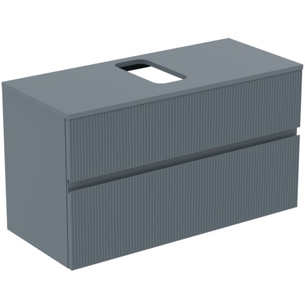 Ideal Standard Waschtischunterschrank Finesse Ausschnitt r/l 1002x440x558mm 2 Auszüge Aschblau matt,