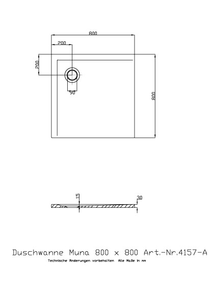 Hoesch Duschwanne Muna 800x800x30 ohne Antirutsch