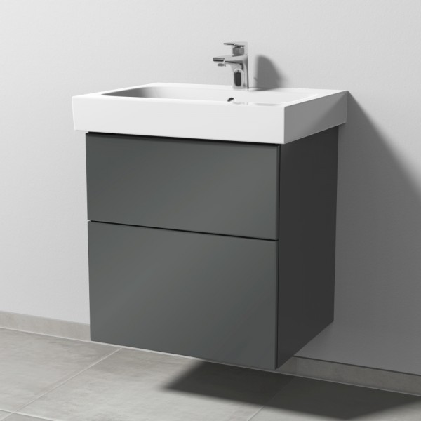 Sanipa 3way Waschtischunterbau zu Geberit iCon Waschtisch mit 2 Auszügen, Anthrazit-Glanz
