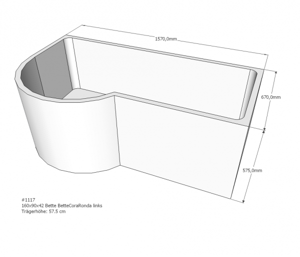Neuesbad Wannenträger für Bette Cora Ronda 160x90 Rundung li