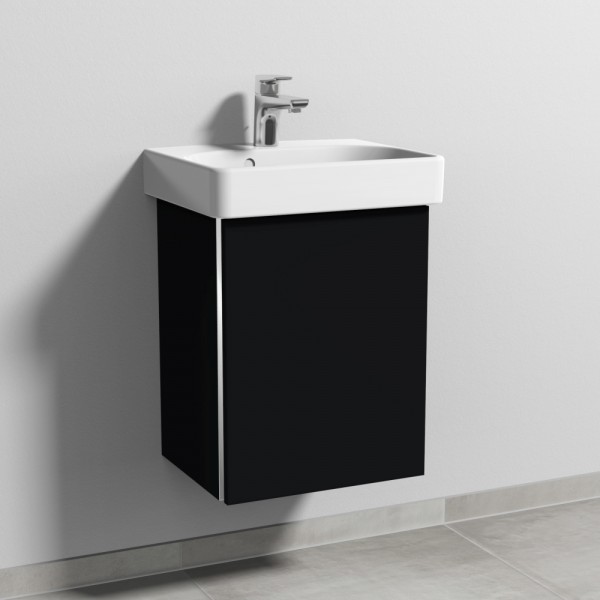 Sanipa 3way Waschtischunterbau zu Geberit Smyle Square Waschtisch mit 1 Tür, Schwarz-Matt