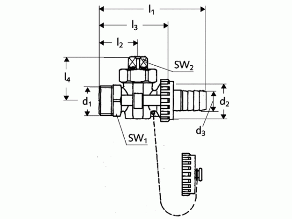 Schell F+E-Kükenhahn 3/4" messing mit Schlauchverschraubung 12,5bar