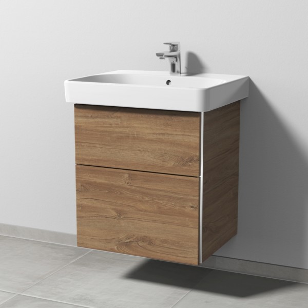 Sanipa 3way Waschtischunterbau zu Geberit Smyle Square Waschtisch mit 2 Auszügen, Eiche-Kansas