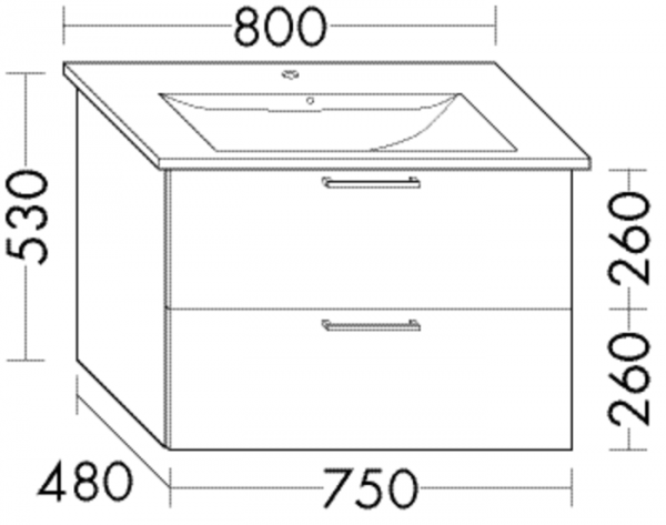 Burgbad Waschtischunterschrank Sys30 PG2 Echo 520x750x480 Eiche Dekor Rost, WVBR075F3810