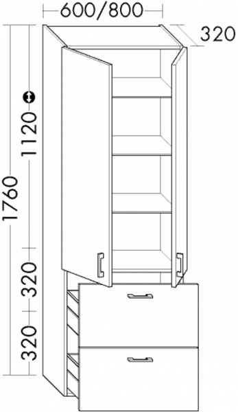 Burgbad Hochschrank Sys30 PG2 Echo 1760x800x320 Leinengrau Hochglanz, HSBC080F3162