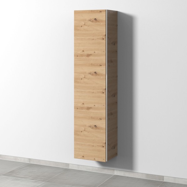Sanipa 3way Hochschrank mit 1 Tür und Ganzkörperspiegel, Eiche Natural-Touch