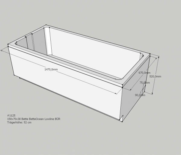 Neuesbad Wannenträger für Bette Ocean Lowline 1500x700 FE rechts / Übl. vorn