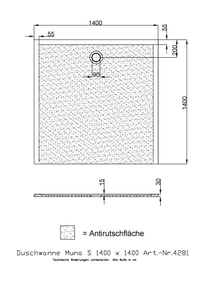Hoesch Duschwanne Muna S 1400x1400x30 mit Antirutsch