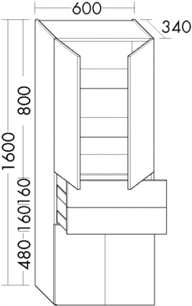 Burgbad Hochschrank Sinea 2.0 MATT 1600x600x340 Dunkelgrau Matt, HSIN06TF2799