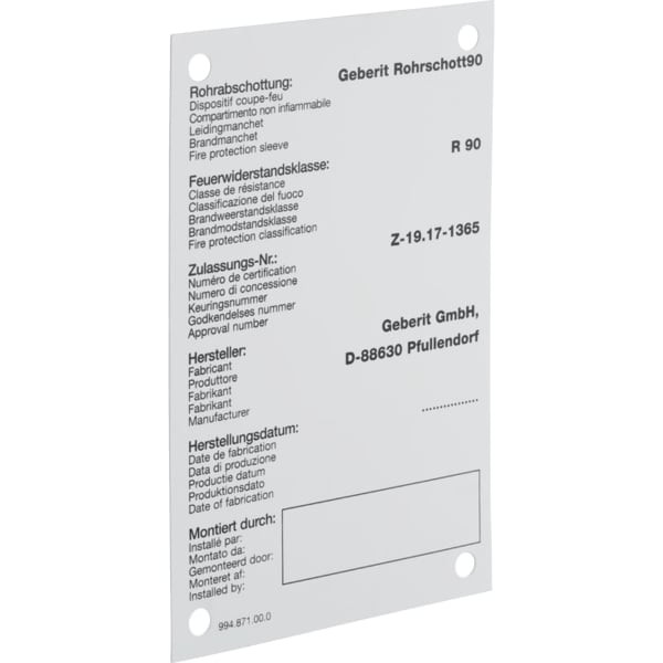 Geberit Hinweisschild für Rohrschott90
