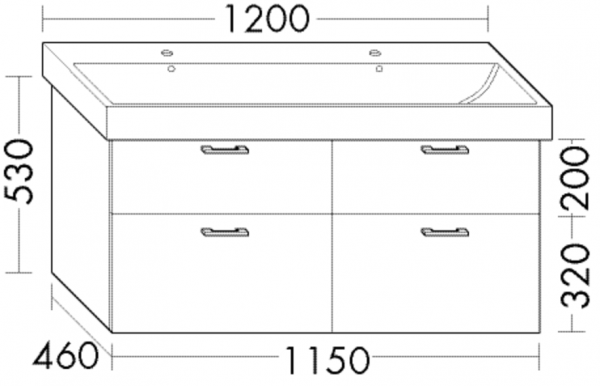Burgbad Waschtischunterschrank zu Keramik Sys30 PG2 Echo 530x1150x460 Eiche Dekor Urban, WUUE115F53