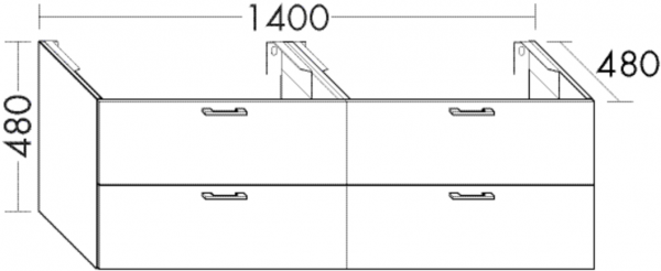 Burgbad Waschtischunterschrank Sys30 PG2 Echo 480x1400x480 Weiß Hochglanz, WUYI140461