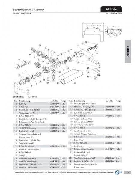 Ideal Standard Design-Zugknopf M4 ATTITUDE, Bade AP, A962450AA Chrom