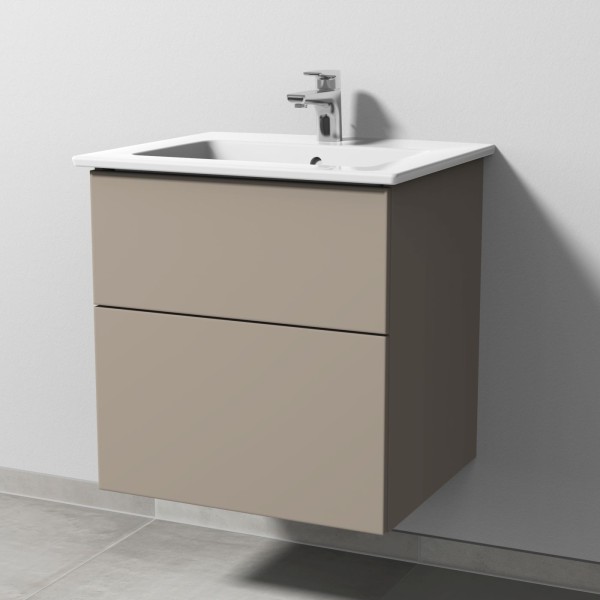 Sanipa 3way Keramik-Set Venticello Keramik-Waschtisch und Unterbau mit 2 Auszügen, Sandgrau-Matt