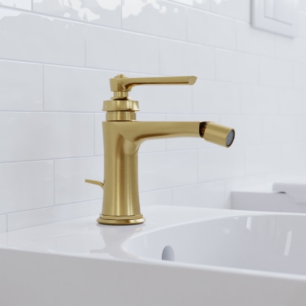 Steinberg Serie 350 Bidetarmatur, mit Ablaufgarnitur, mit Flexschläuchen 3/8", brushed gold, 350 130