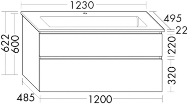 Burgbad Keramik Waschtisch-Set Lin20 Acryl/Lack Matt Grau Matt/Schwarz Matt, SGHF123F5380C0038