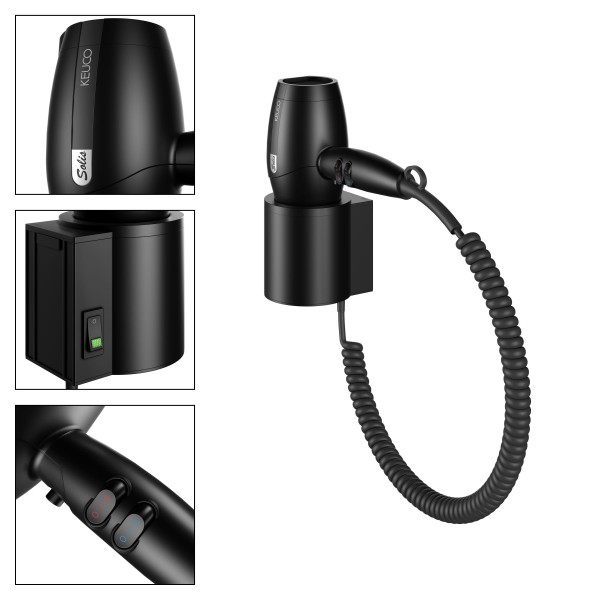 Keuco Haartrockner Plan 14995, schwarz/schwarzgrau, mit Halter, 14995370037