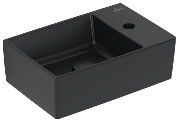 Villeroy & Boch Handwaschbecken Memento 2.0 400x260mm,, 1 Hahnloch ohne Überlauf Pure Black cplus