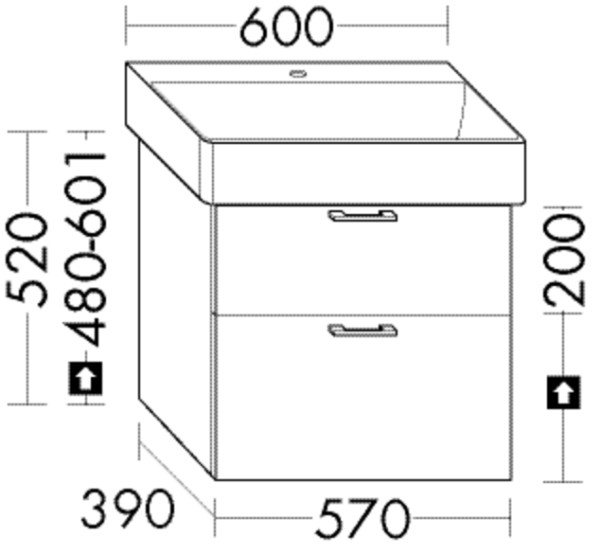 Burgbad Waschtischunterschrank System 30 Preisgruppe 1 Aqua 520x570x390 Weiß Matt, WYKT057F1719