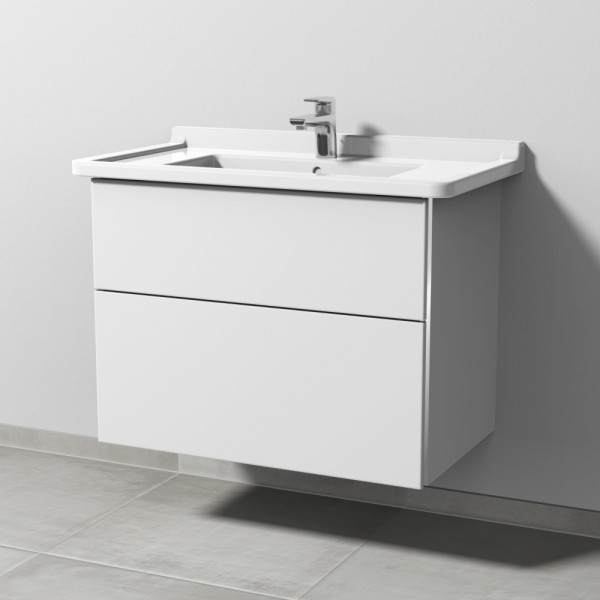 Sanipa 3way Waschtischunterbau zu Duravit Starck 3 Waschtisch mit 2 Auszügen, Weiß-Soft