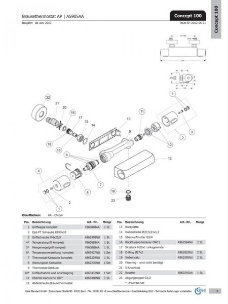 Ideal Standard Griffkappe, kpl., mit O-Ring, F960888AA