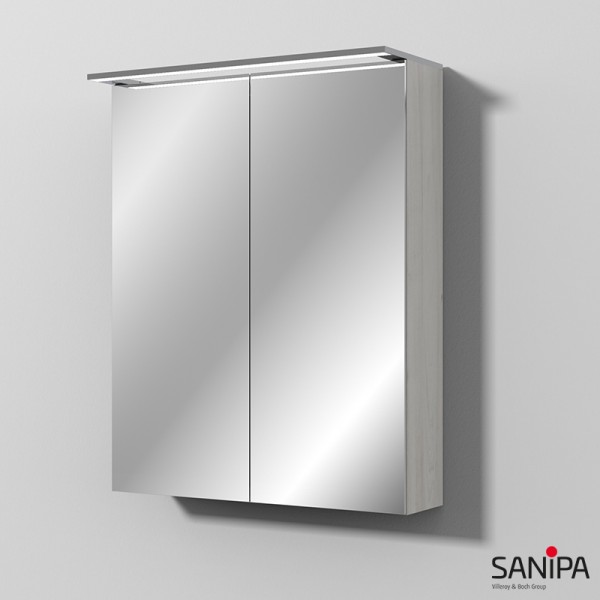Sanipa Reflection Spiegelschrank MALTE 60 mit LED-Aufsatzleuchte, Linde-Hell