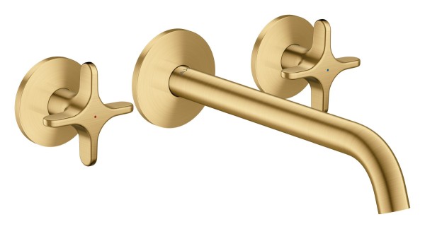 Hansgrohe 3-Loch Waschtischarmatur AXOR One Unterputz Wandm. 220mm Kreuzgriff brushed gold optic, 4