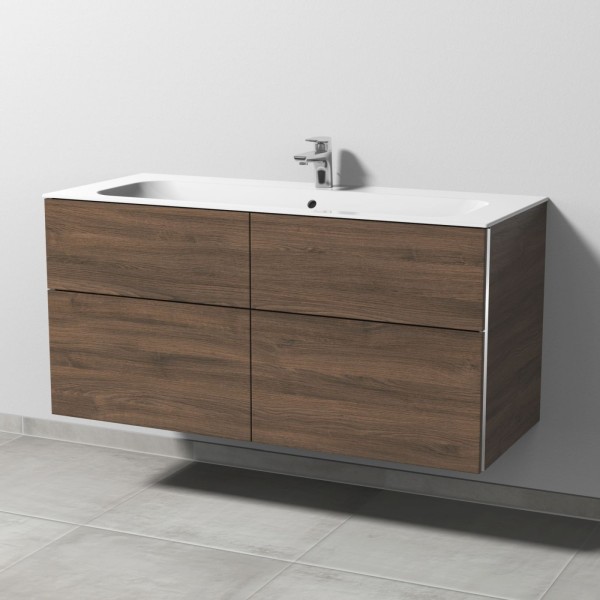 Sanipa 3way Keramik-Set Finion Keramik-Waschtisch und Unterbau mit 4 Auszügen, Eiche-Arizona
