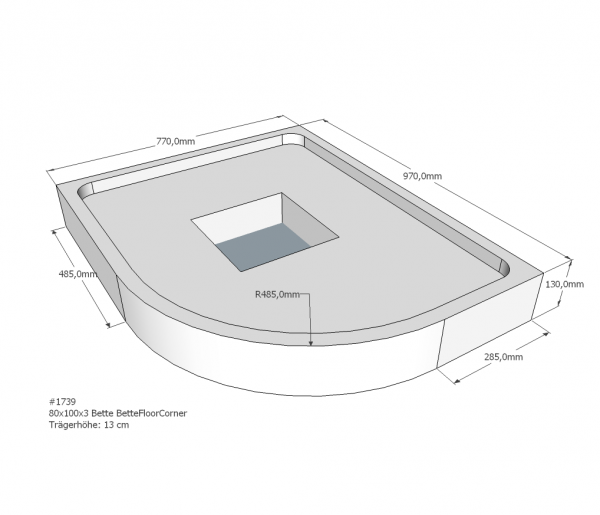 Neuesbad Wannenträger für Bette Floor Corner Viertelkreis 800x1000