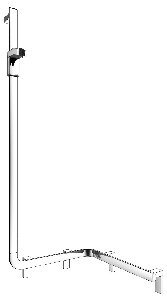 KEUCO AXESS Eck-Duschhandlauf 90° mit Brausestange links, Metall, B: 53,1 H: 130,1 T: 55 cm, 3500801 35008016602