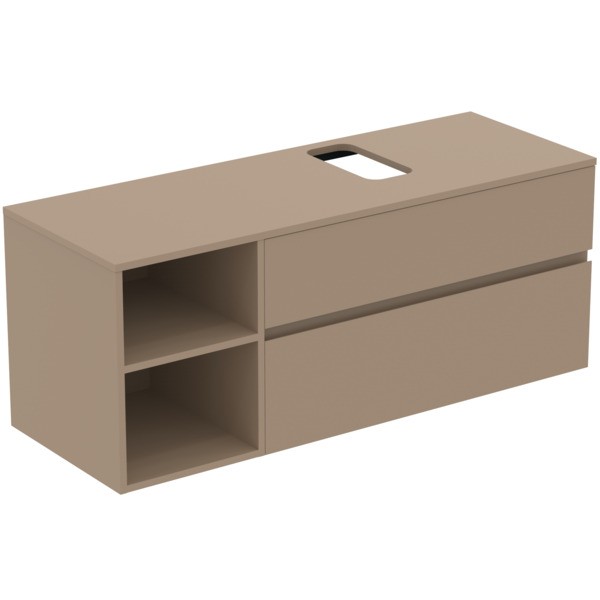 Ideal Standard Waschtischunterschrank Finesse Ausschnitt r/l 1402x505x558mm 2 Auszüge Greige matt, E