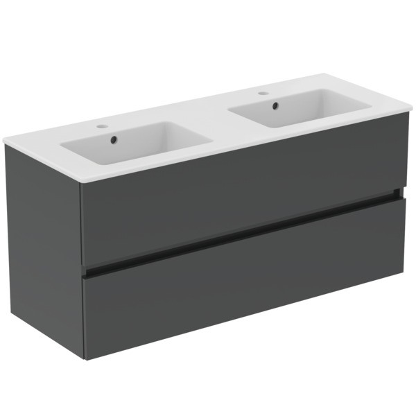 Ideal Standard Möbelpaket Eurovit+ m.WT 121cm Weiss u.Schrank 120cm 2Ausz. Hgl.grau lackiert, R0576T