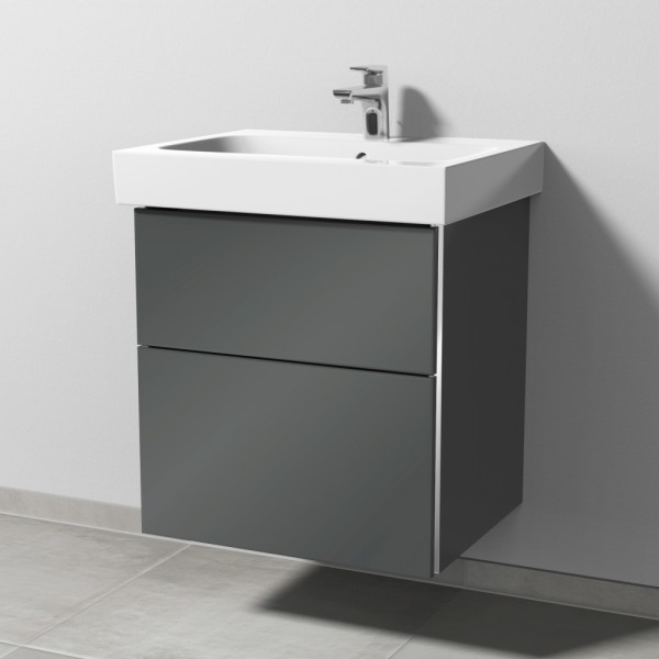 Sanipa 3way Waschtischunterbau zu Geberit iCon Waschtisch mit 2 Auszügen, Anthrazit-Glanz