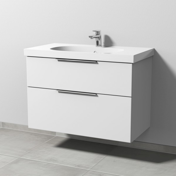 Sanipa 3way Waschtischunterbau zu Geberit Acanto Waschtisch mit 2 Auszügen, Weiß-Soft