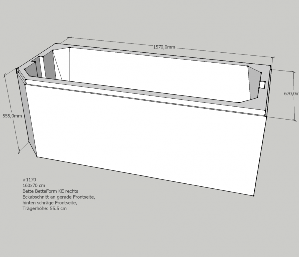 Neuesbad Wannenträger für Bette Profi-Form 160x70 Kopfende re