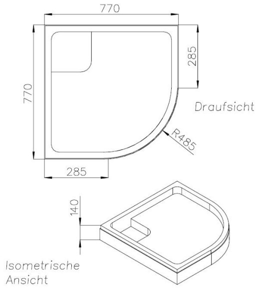 Neuesbad Wannenträger für Artweger Susanne 80x80x2,5 Viertelkreis R:55
